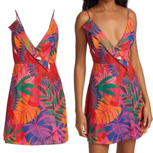 Farm Rio Macaw Side Buttons Mini Dress | Size M - Picture 2 of 7